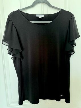 Calvin Klein flutter sleeve black top